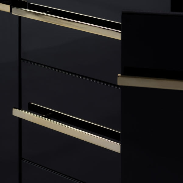 Anastasia Black Glass Sideboard with Brass Details