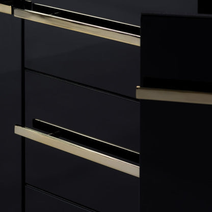Anastasia Black Glass Sideboard with Brass Details