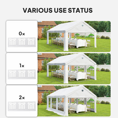 6 x 4 m Party Tent, Heavy Duty Gazebo Canopy with Windows, White