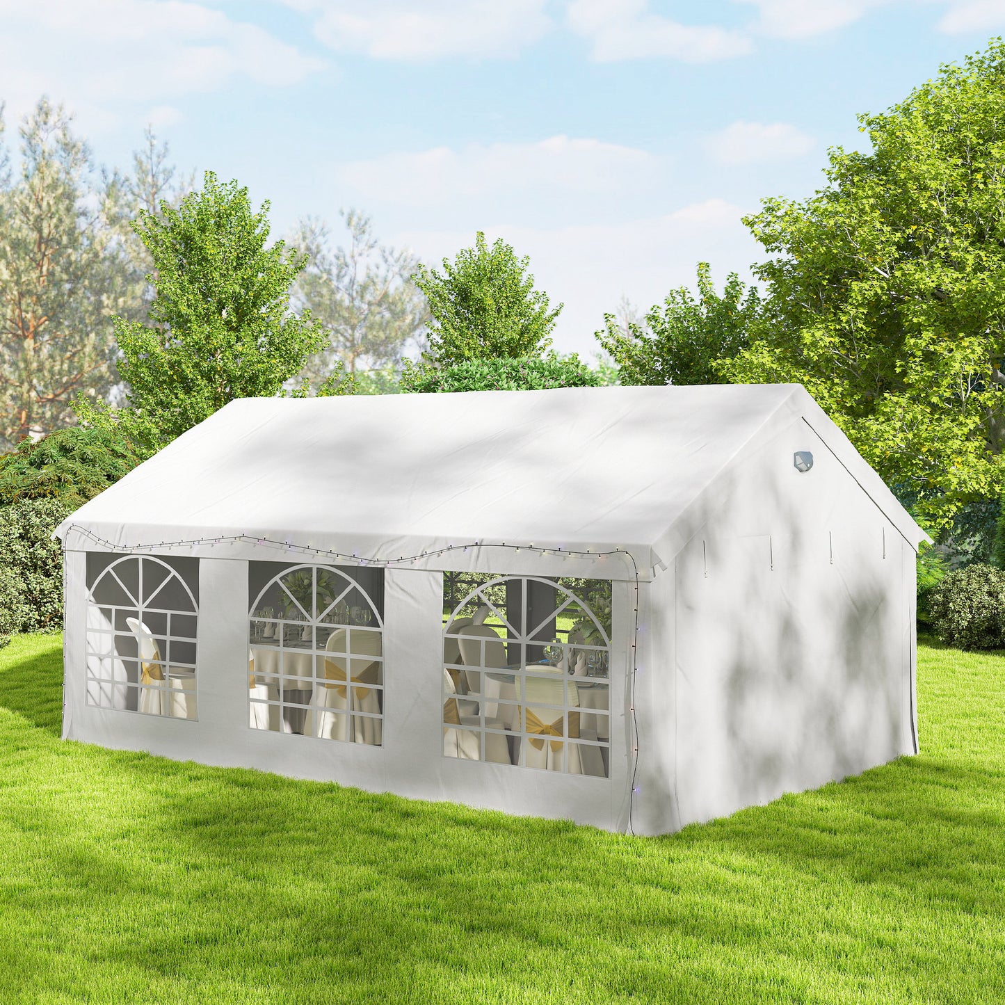 6 x 4 m Party Tent, Heavy Duty Gazebo Canopy with Windows, White