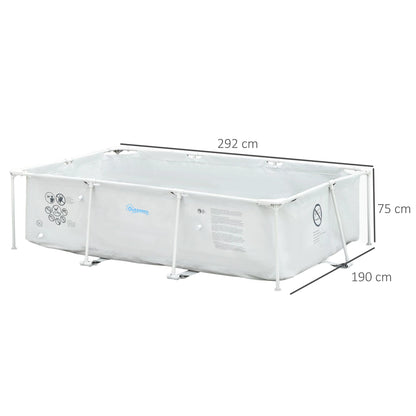 Steel Frame Pool with Filter Pump and Filter Cartridge Rust Resistant Above Ground Pool with Reinforced Sidewalls, 292 x 190 x 75cm, Grey