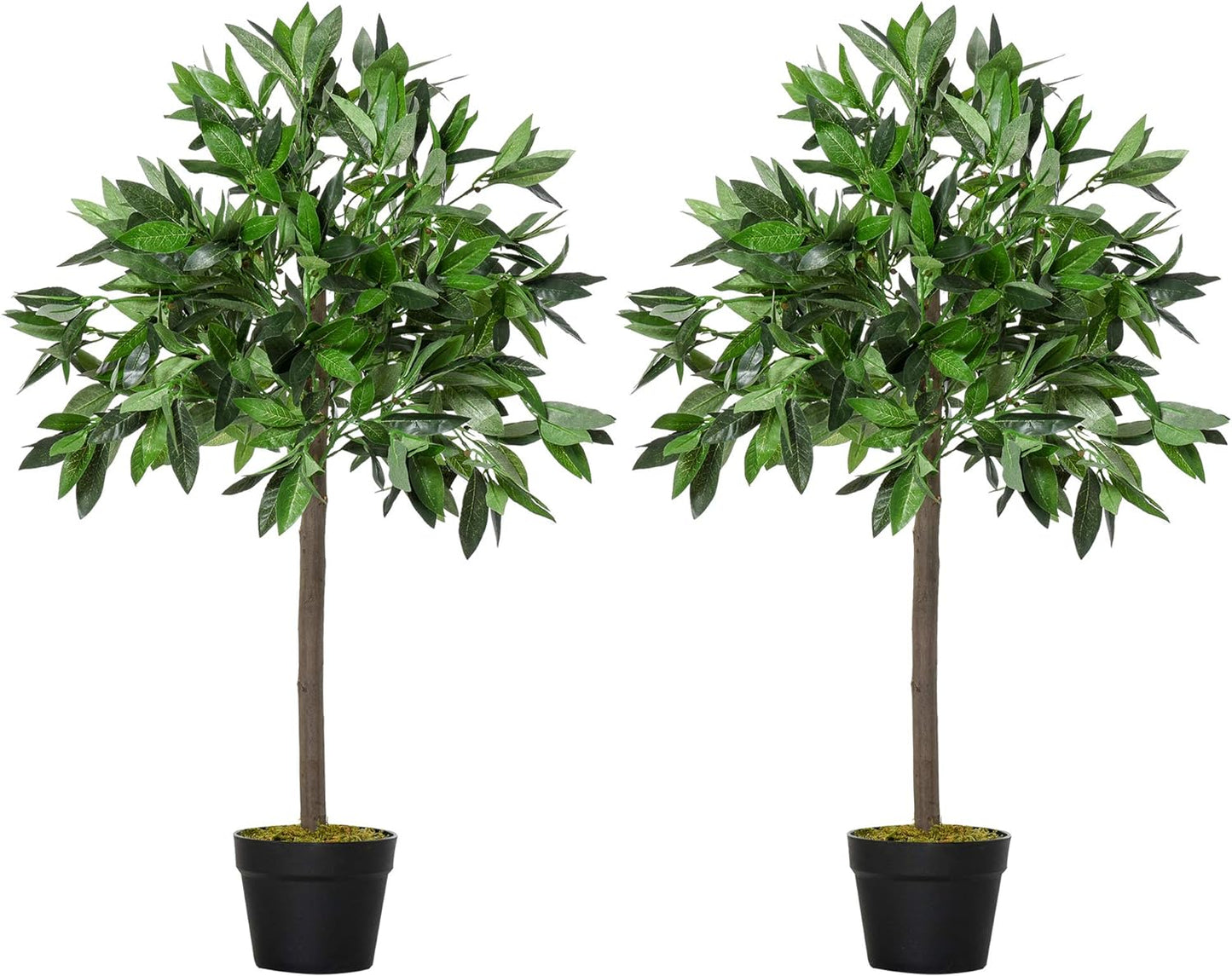 Set Of 2 - 3ft Artificial Bay Laurel Topiary Trees with Pot