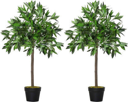 Set Of 2 - 3ft Artificial Bay Laurel Topiary Trees with Pot