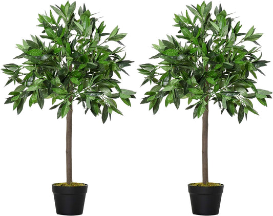 Set Of 2 - 3ft Artificial Bay Laurel Topiary Trees with Pot