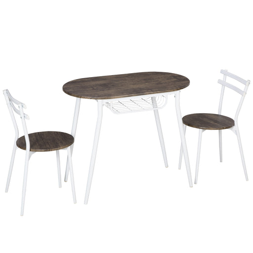 3-Piece Dining Table and Chairs Set, Oval Kitchen Table with 2 Chairs, with Wire Storage Shelf and Steel Frame, Natural