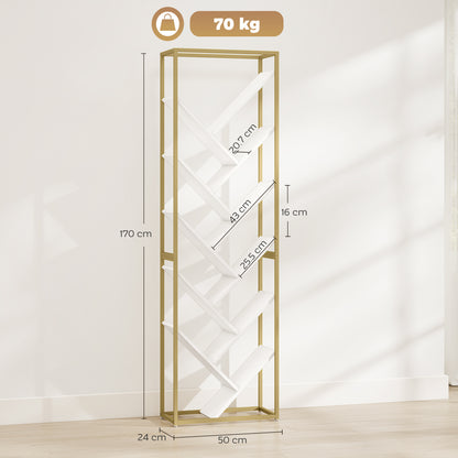 10 Tier Tree Bookshelf Modern Tall Bookcase White Gold Tone