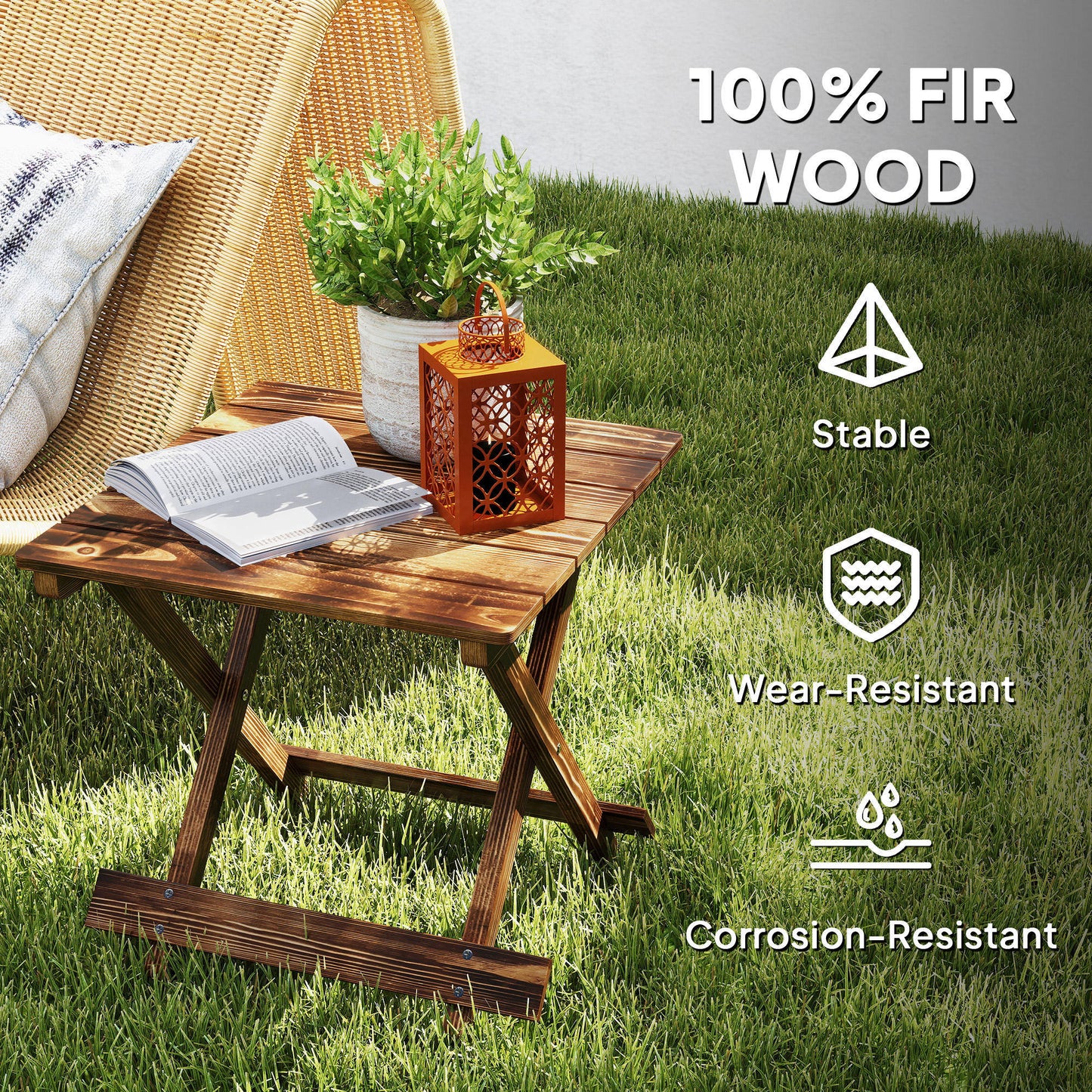 Wooden Folding Garden Table, Folding Side Table, Carbonised Finish