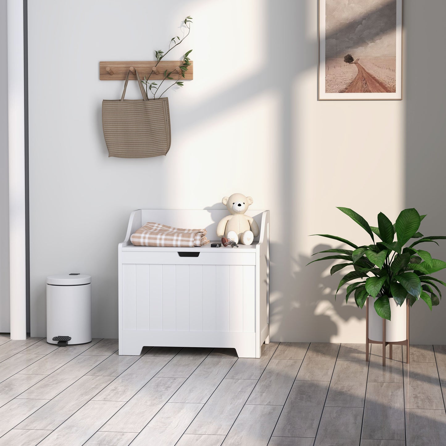 Storage Trunk with Safety Hinge for Living Room, 56.4cm, White