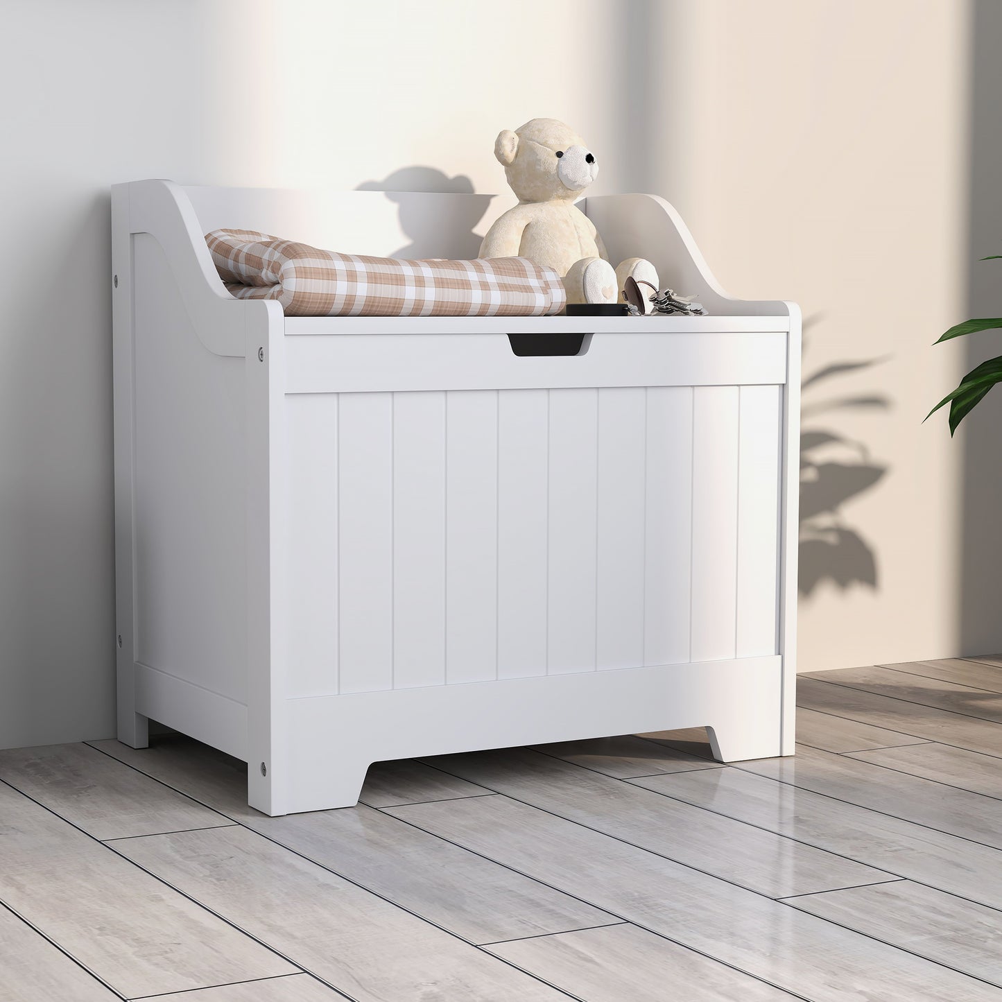 Storage Trunk with Safety Hinge for Living Room, 56.4cm, White