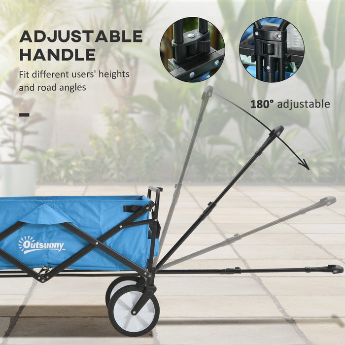 Garden Trolley Cart Folding Cargo Wagon Trailer Trolley for Beach Garden Use with Telescopic Handle - Blue