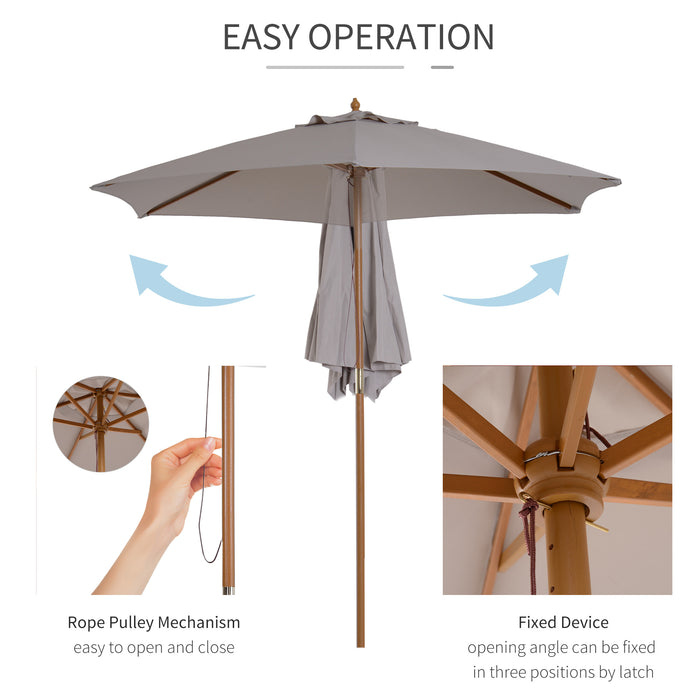 2.5m Wood Garden Parasol Sun Shade Patio Outdoor Wooden Umbrella Canopy Grey