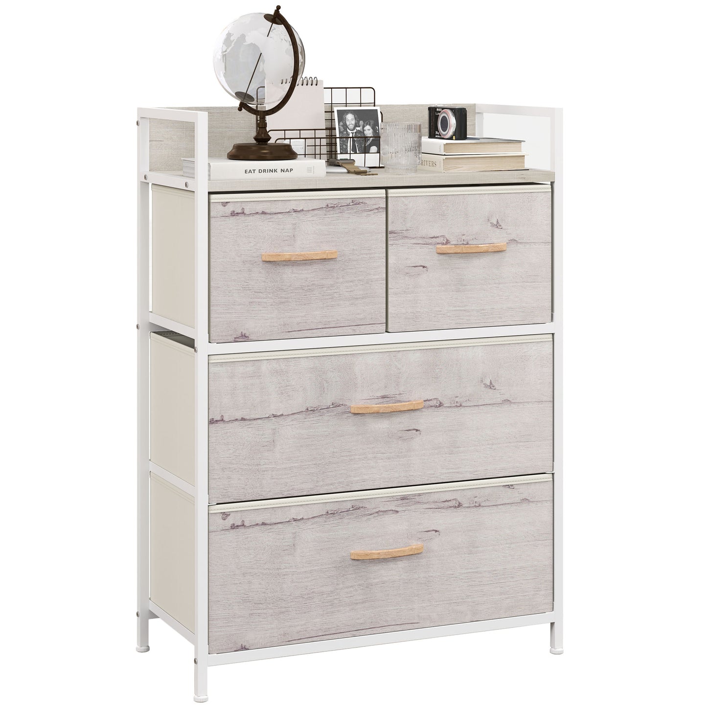 Bedroom Chest of Drawers 4 Drawer Dresser w/ Shelf, Natural
