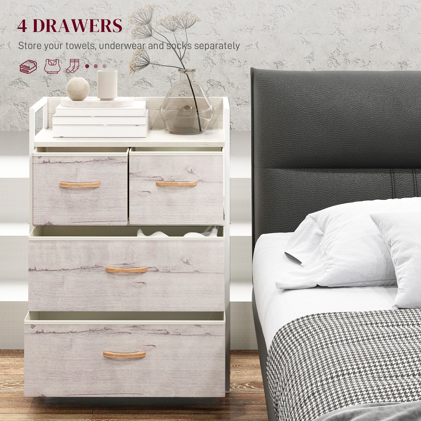 Bedroom Chest of Drawers 4 Drawer Dresser w/ Shelf, Natural