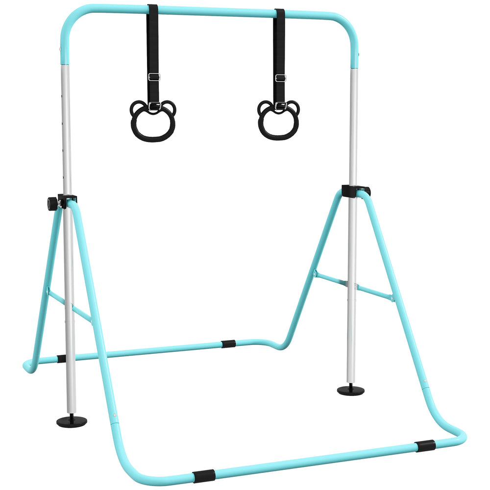 Adjustable Height Foldable Kids Gymnastics Bar with Non-Slip Mats, Green