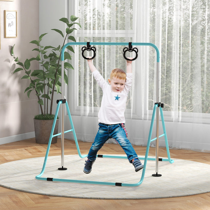 Adjustable Height Foldable Kids Gymnastics Bar with Non-Slip Mats, Green