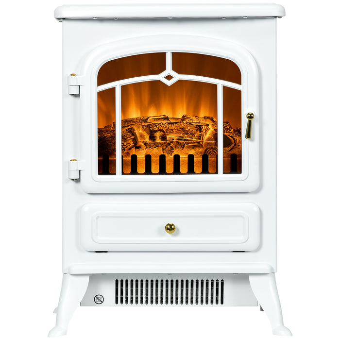 Modern Electric Fireplace, Freestanding Electric Stove Fire with Flame Effect, 950/1850W, White