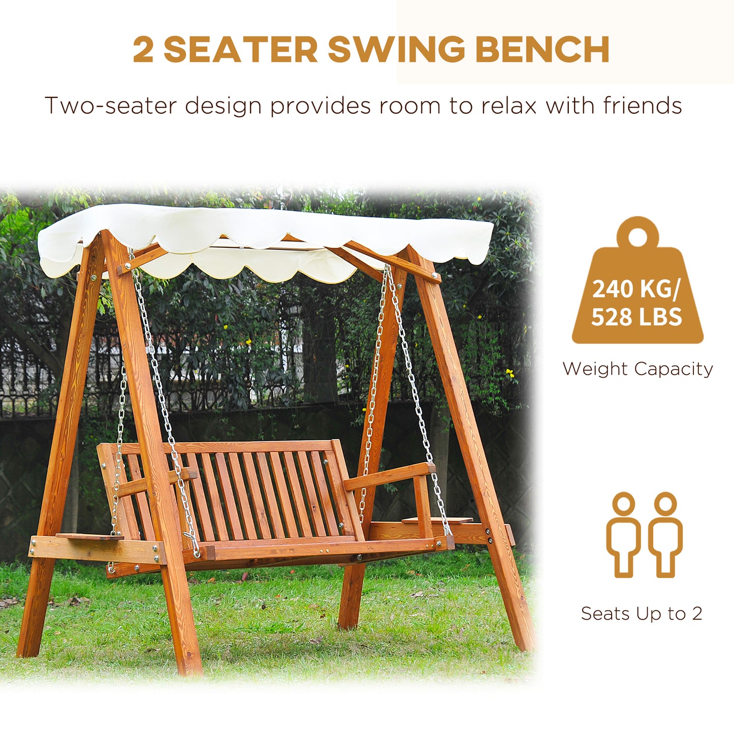 2 Seater Wooden Garden Swing Chair Seat Hammock Bench Furniture Lounger