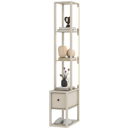 Floor Lamp with Shelves, LED Standing Lamp with Fabric Drawer, Oak