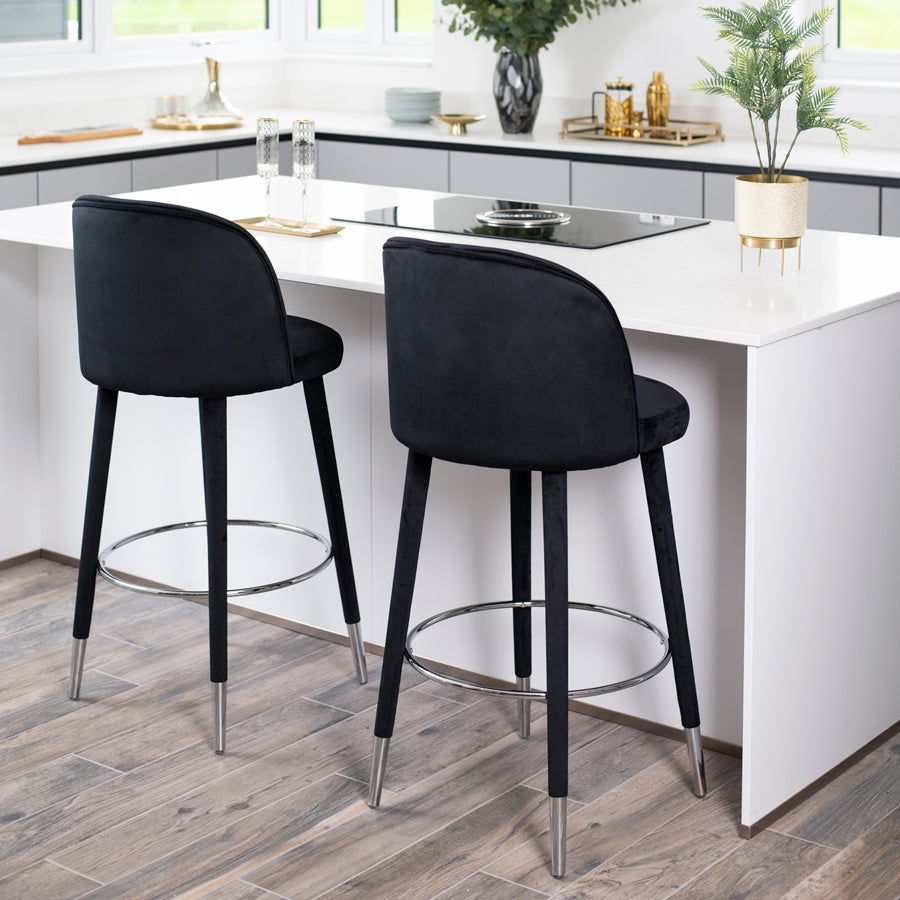 Bellucci Counter Stool - Black - Silver Caps