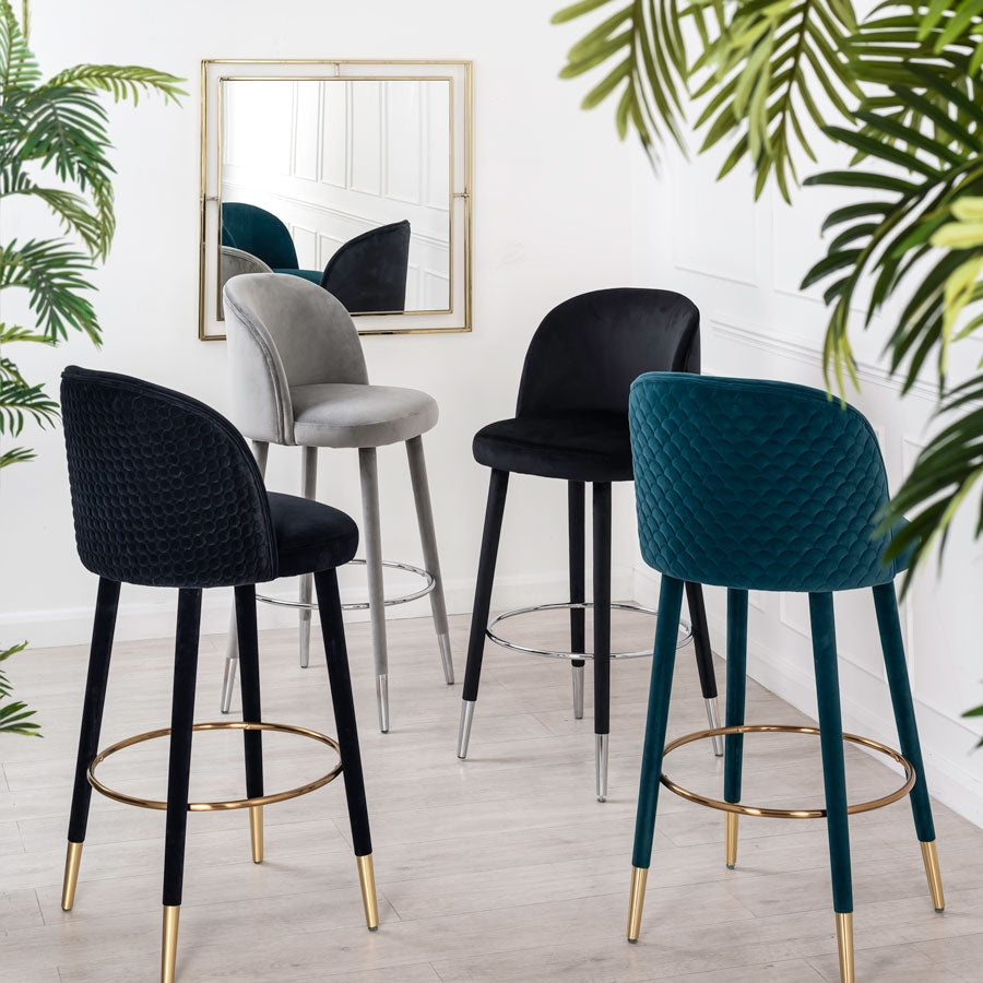Bellucci Counter Stool - Black - Silver Caps