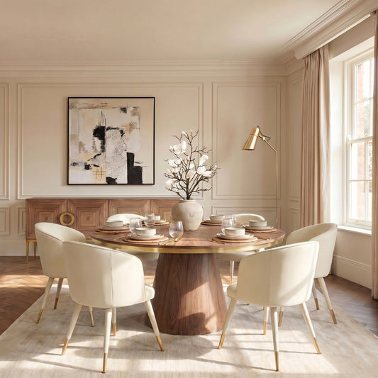 Bellucci Dining Chair - Cream Faux Leather – Brass Caps
