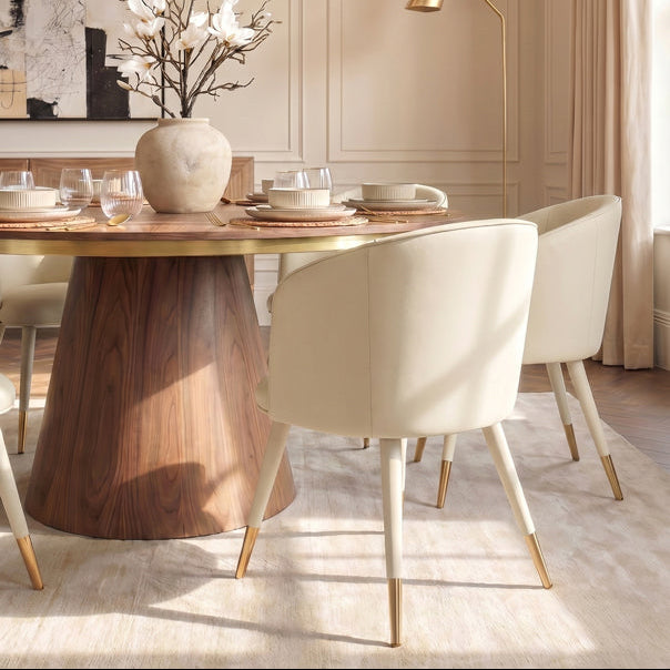 Bellucci Dining Chair - Cream Faux Leather – Brass Caps
