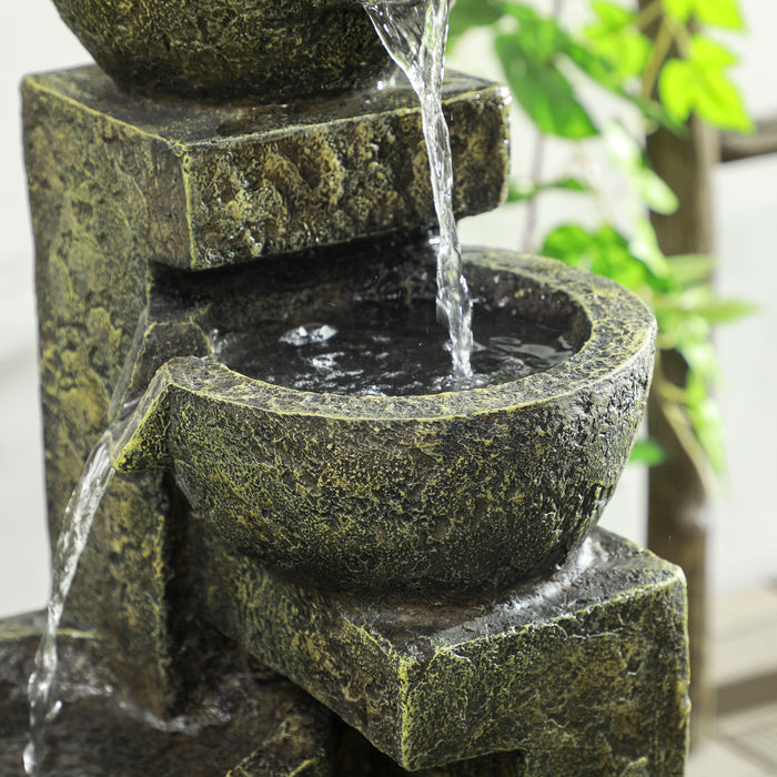 Garden Water Feature Waterfall Fountain with 4-Tier Stone Look Bowls, Adjustable Flow, Black and Yellow