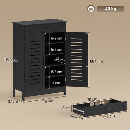 Modern Shoe Storage Cabinet with Louvered Doors and Drawer, Black