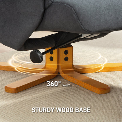 Linen Recliner Chair and Footstool Wooden Base Grey