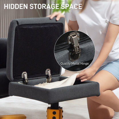 Linen Recliner Chair and Footstool Wooden Base Grey