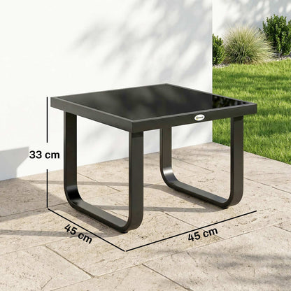 Garden Coffee Table Outdoor Side Table with Glass Top Black