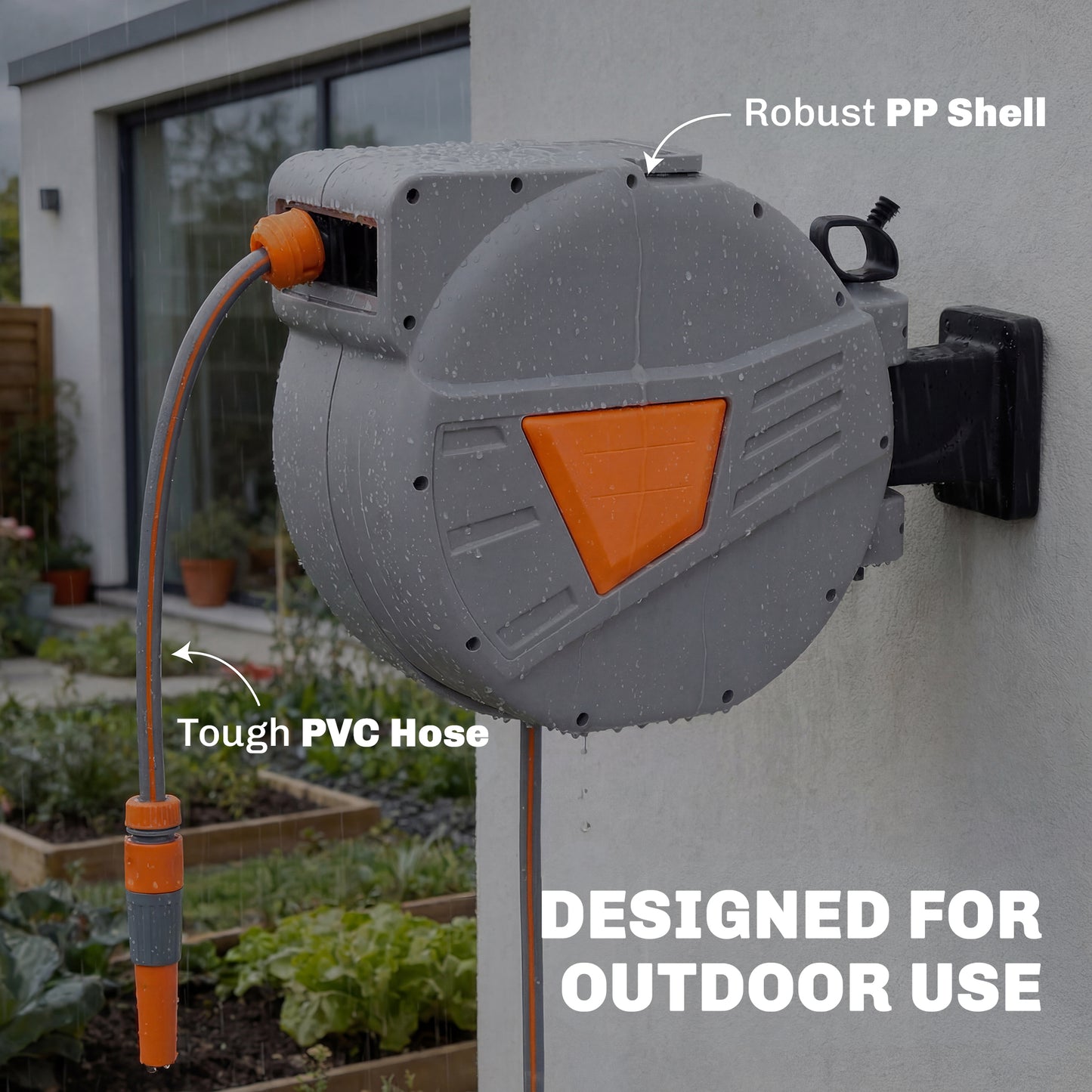Retractable Hose Reel Wall Mounted, 15+1.6m Hose Pipe Reel, Orange