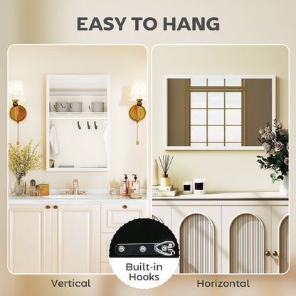 Decorative Rectangular Wall Mirror, 60 x 40 cm Wall-Mounted Bathroom Mirror for Living Room, Bedroom, Hallway, White