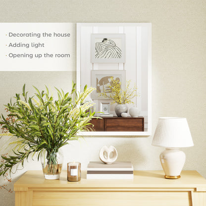 Decorative Rectangular Wall Mirror, 60 x 40 cm Wall-Mounted Bathroom Mirror for Living Room, Bedroom, Hallway, White