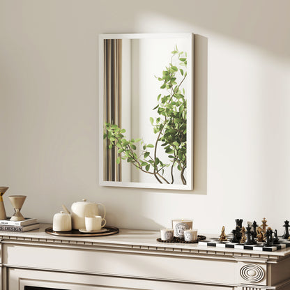 Decorative Rectangular Wall Mirror, 60 x 40 cm Wall-Mounted Bathroom Mirror for Living Room, Bedroom, Hallway, White
