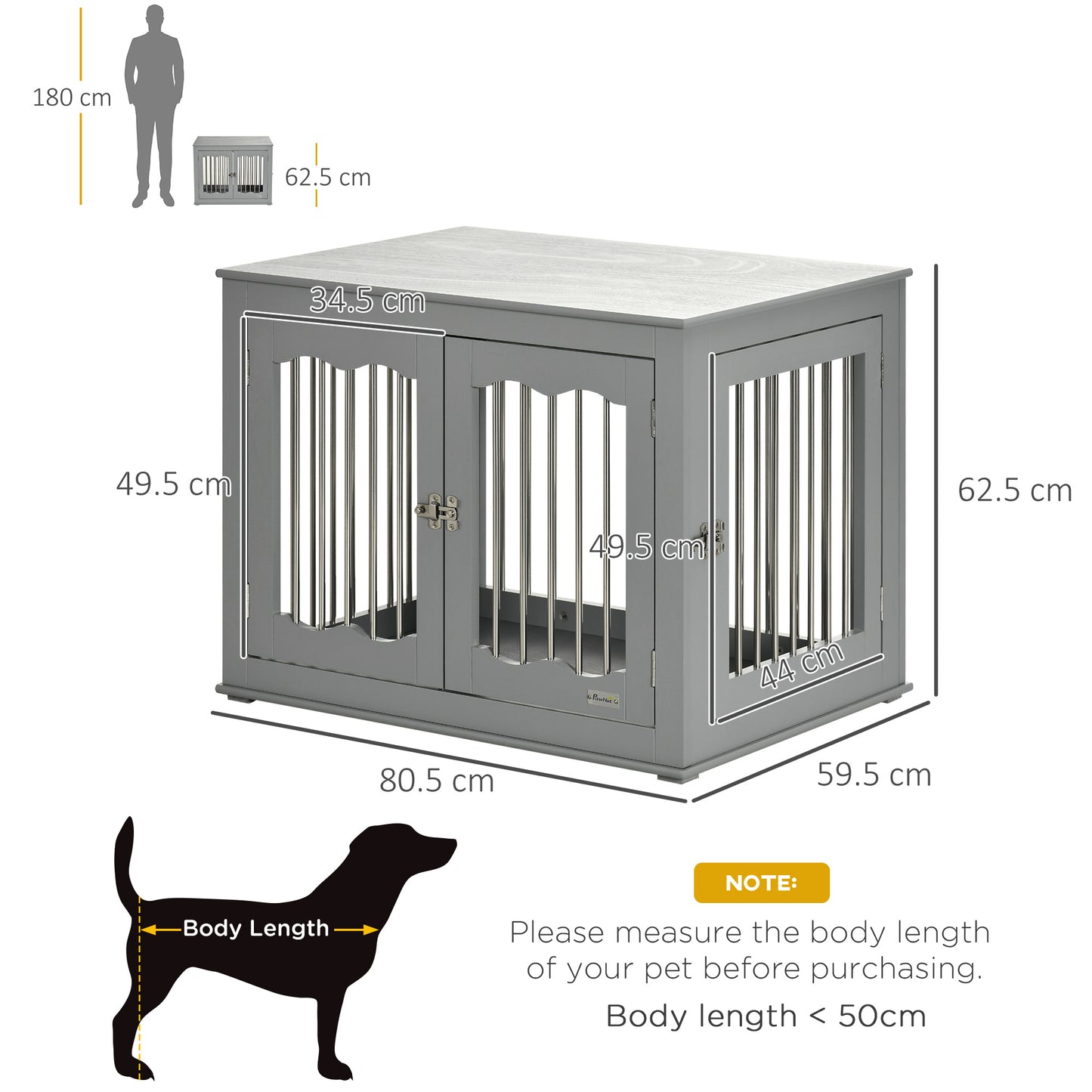 Dog Crate End Table w/ Three Doors, Furniture Style Dog Crate, for Medium Dogs, Indoor Use w/ Locks and Latches - Grey