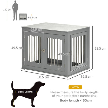 Dog Crate End Table w/ Three Doors, Furniture Style Dog Crate, for Medium Dogs, Indoor Use w/ Locks and Latches - Grey