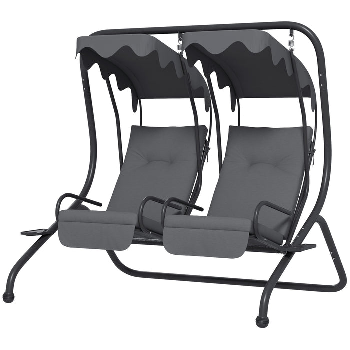 Canopy Swing Chair Modern Garden Swing Seat Outdoor Relax Chairs w/ 2 Separate Chairs, Cushions and Removable Shade Canopy, Grey