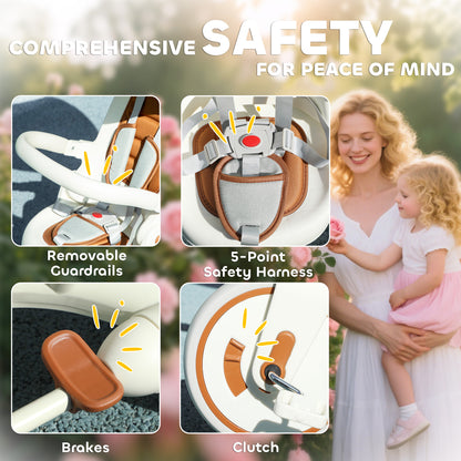 5 in 1 Foldable Kids Trike, Toddler Tricycle for 1-3 Years, Cream White