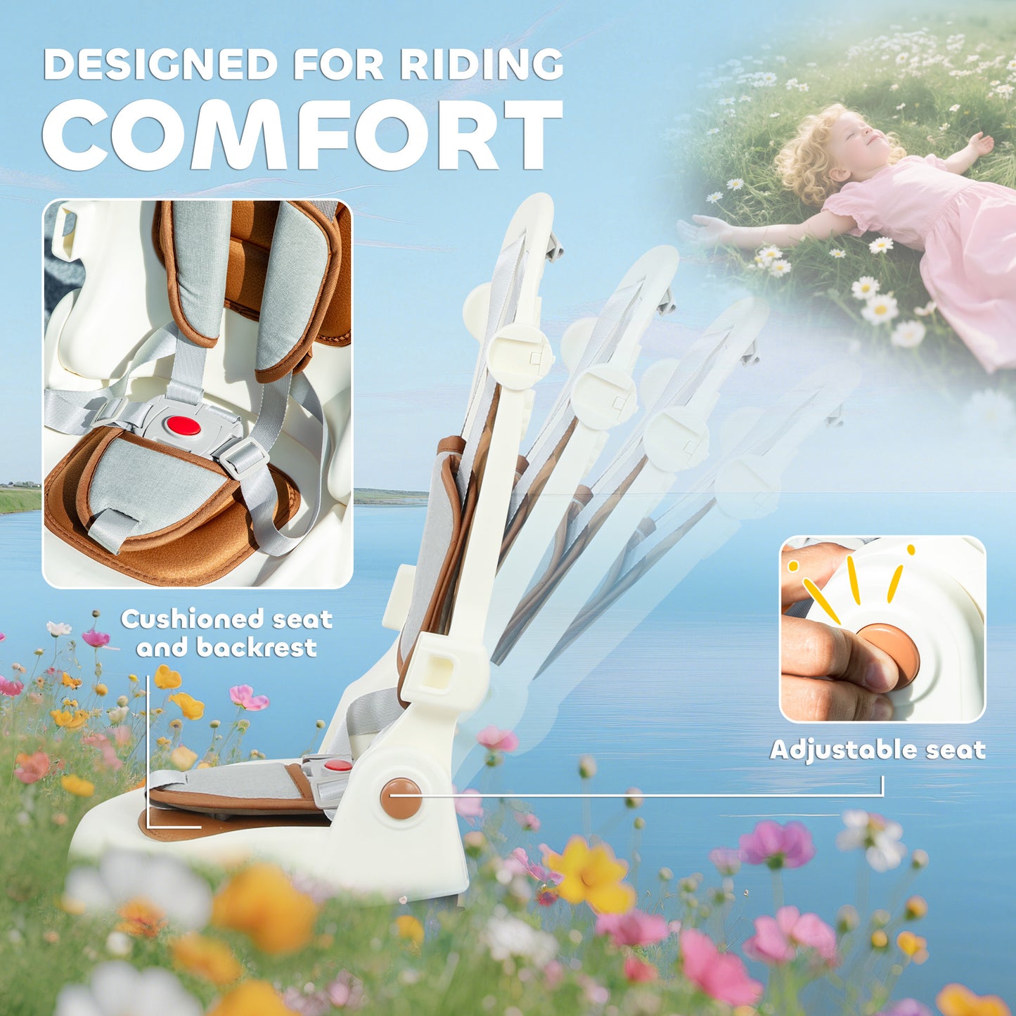 5 in 1 Foldable Kids Trike, Toddler Tricycle for 1-3 Years, Cream White