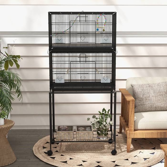 Double Stackable Bird Cage on Wheels w/ Stand, for Canaries