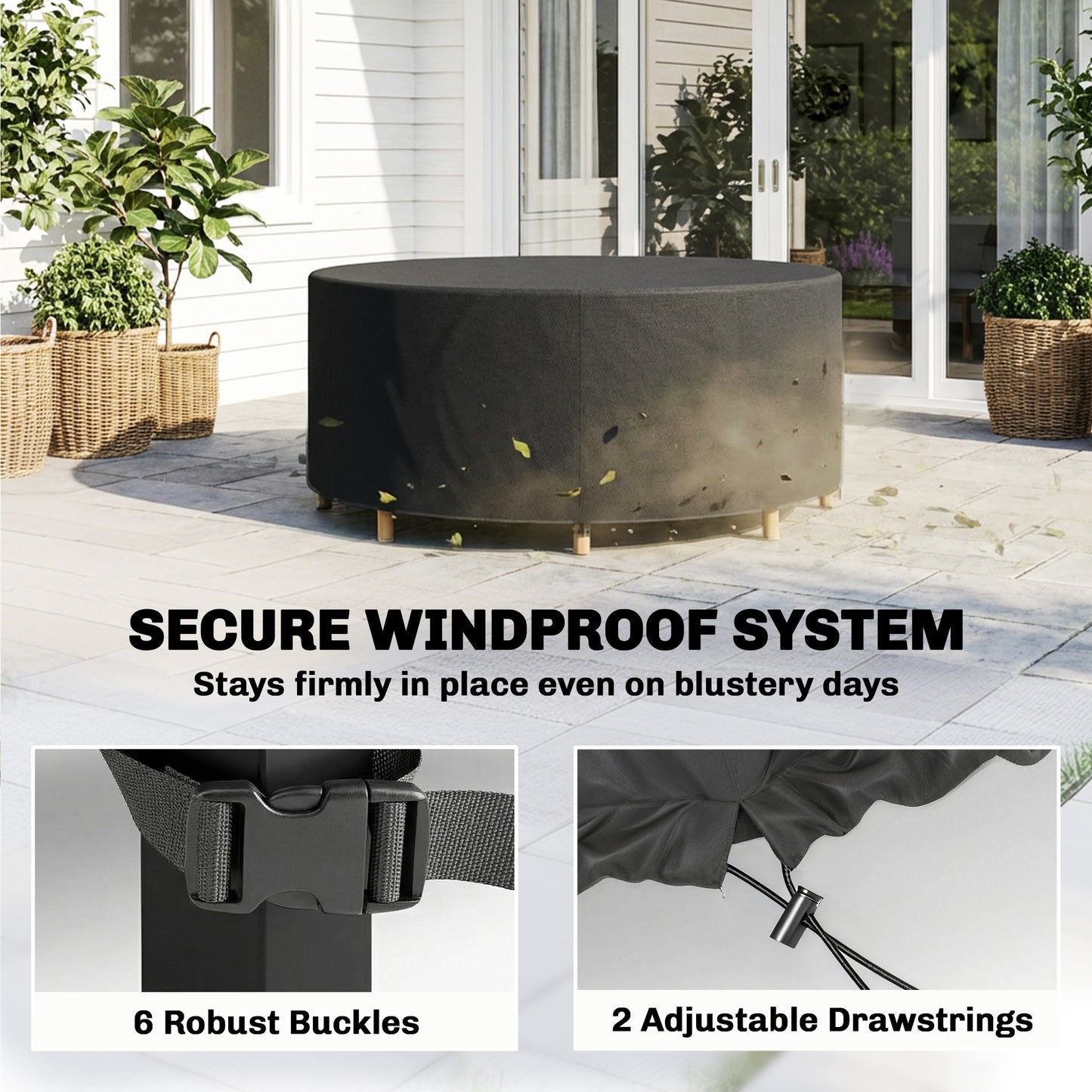 Round Garden Furniture Cover Waterproof Dia.214 x 70 cm, Black