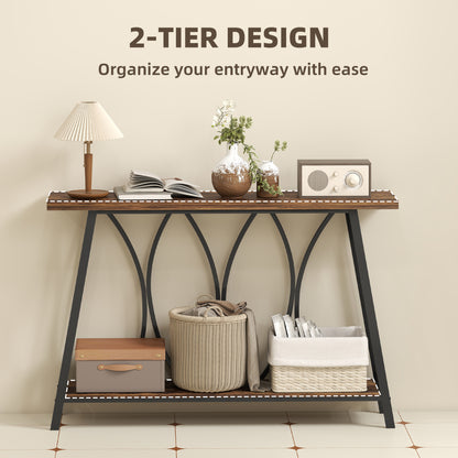 Console Table, Industrial Narrow Sofa Table with 2 Tiers, Metal Frame