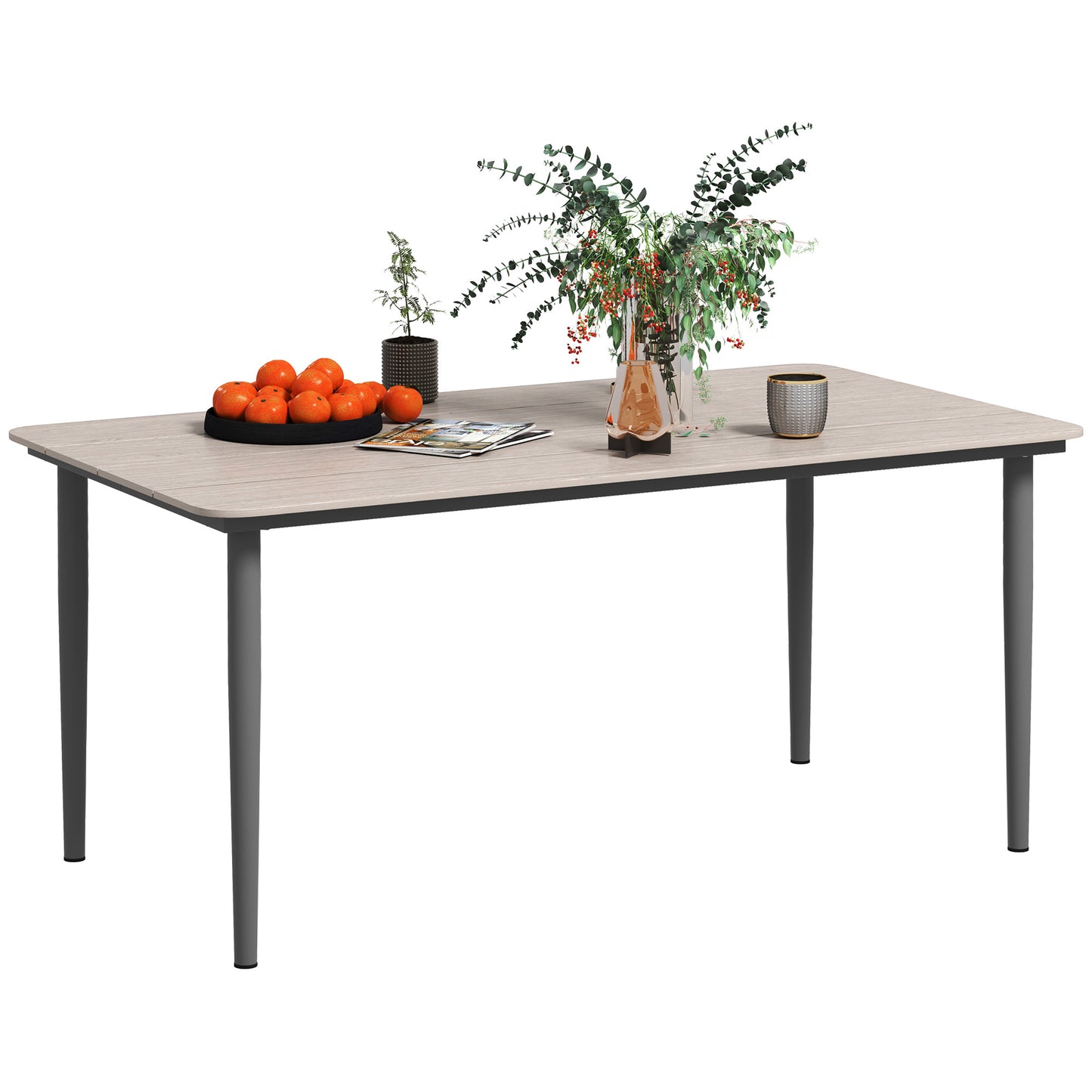 Garden Table with Rust Resistant Metal Frame, Light Grey