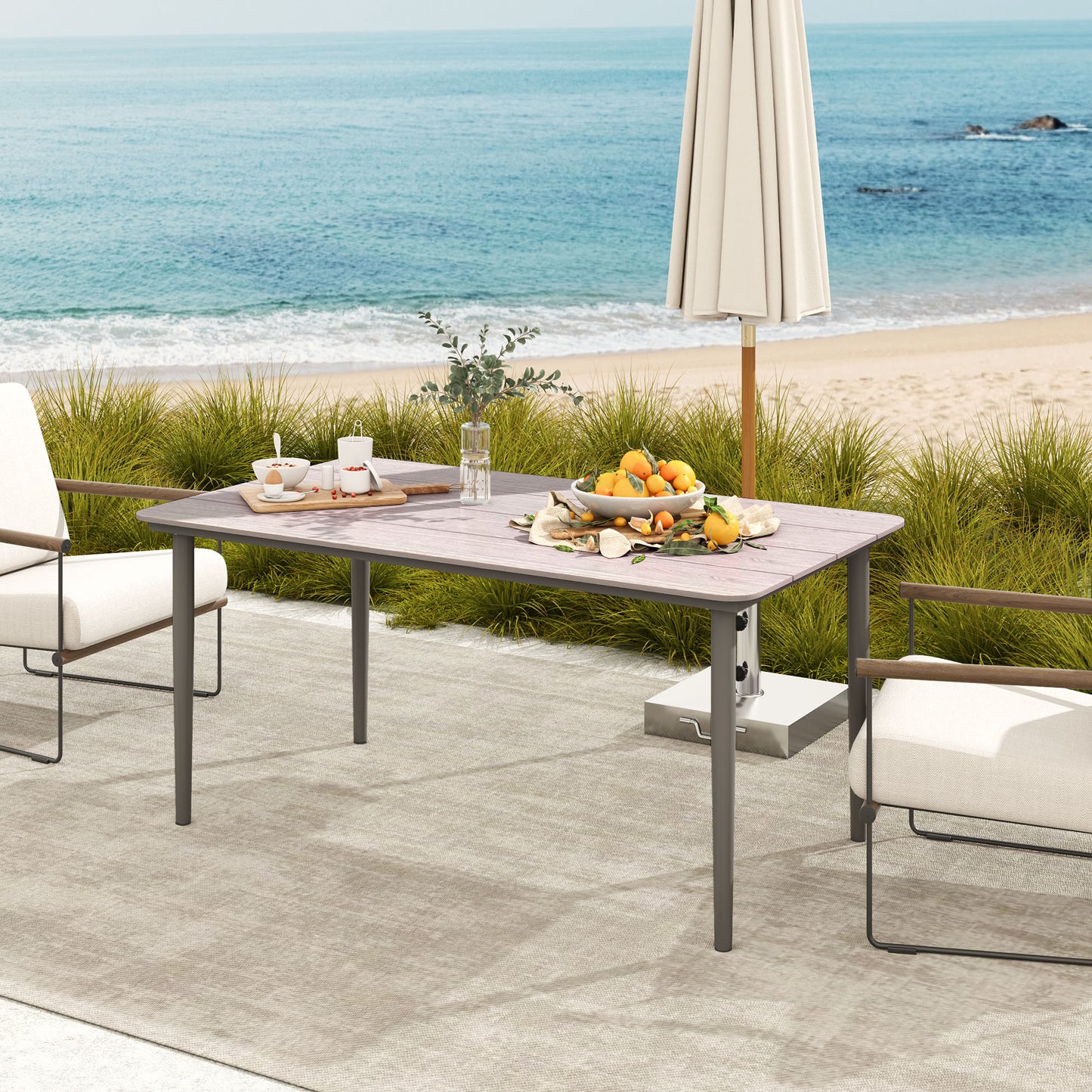 Garden Table with Rust Resistant Metal Frame, Light Grey