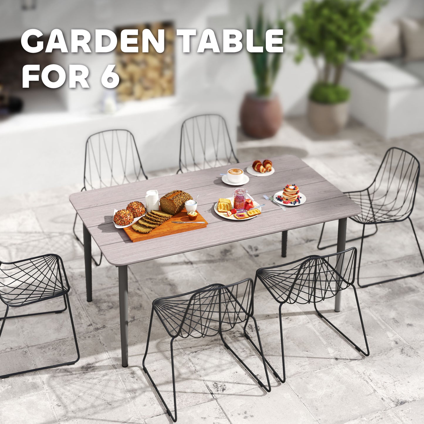 Garden Table with Rust Resistant Metal Frame, Light Grey