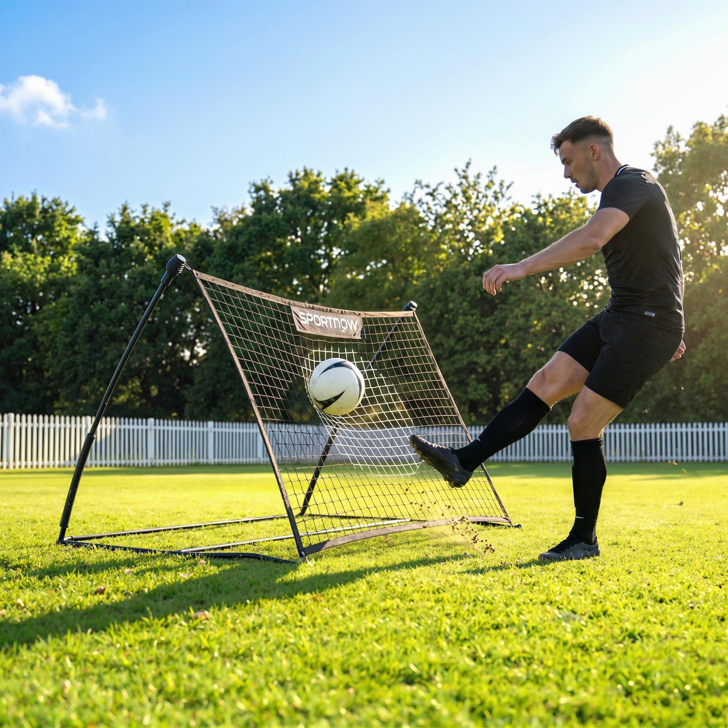 Football Rebounder Net, Portable Kickback Football Rebounder Net with Heavy-Duty Steel Frame, Carry Bag and Ground Stakes, Easy Setup for Baseball and Multi-Sport Skills Training