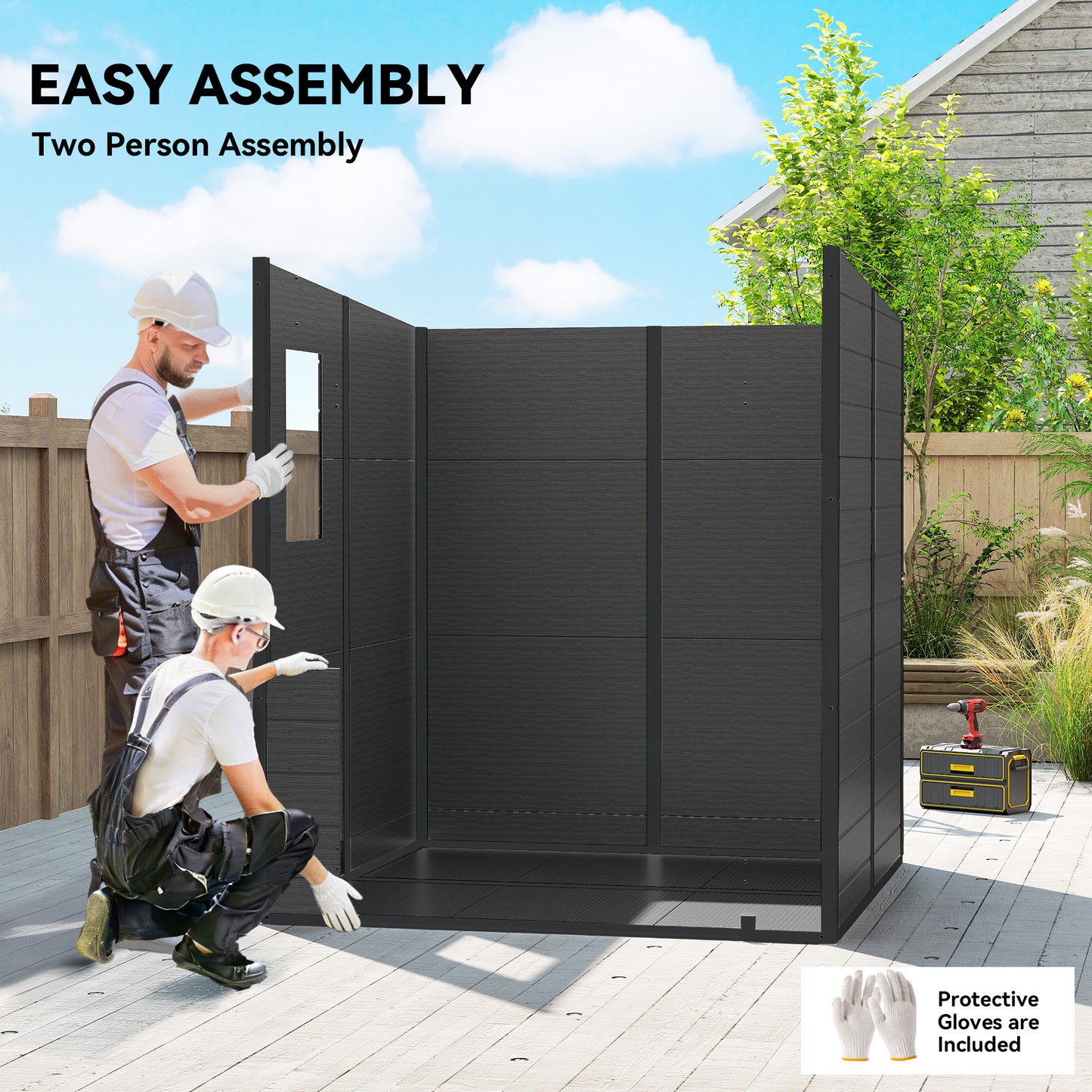 6 x 6 ft Plastic Garden Shed with Floor, Lockable Doors, Dark Grey