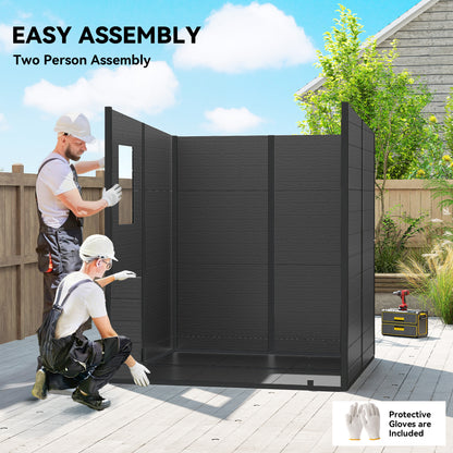 6 x 6 ft Plastic Garden Shed with Floor, Lockable Doors, Dark Grey
