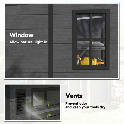 6 x 6 ft Plastic Garden Shed with Floor, Lockable Doors, Dark Grey